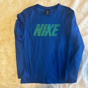 Nike Kids Long Sleeve Shirt in Blue with Green Logo